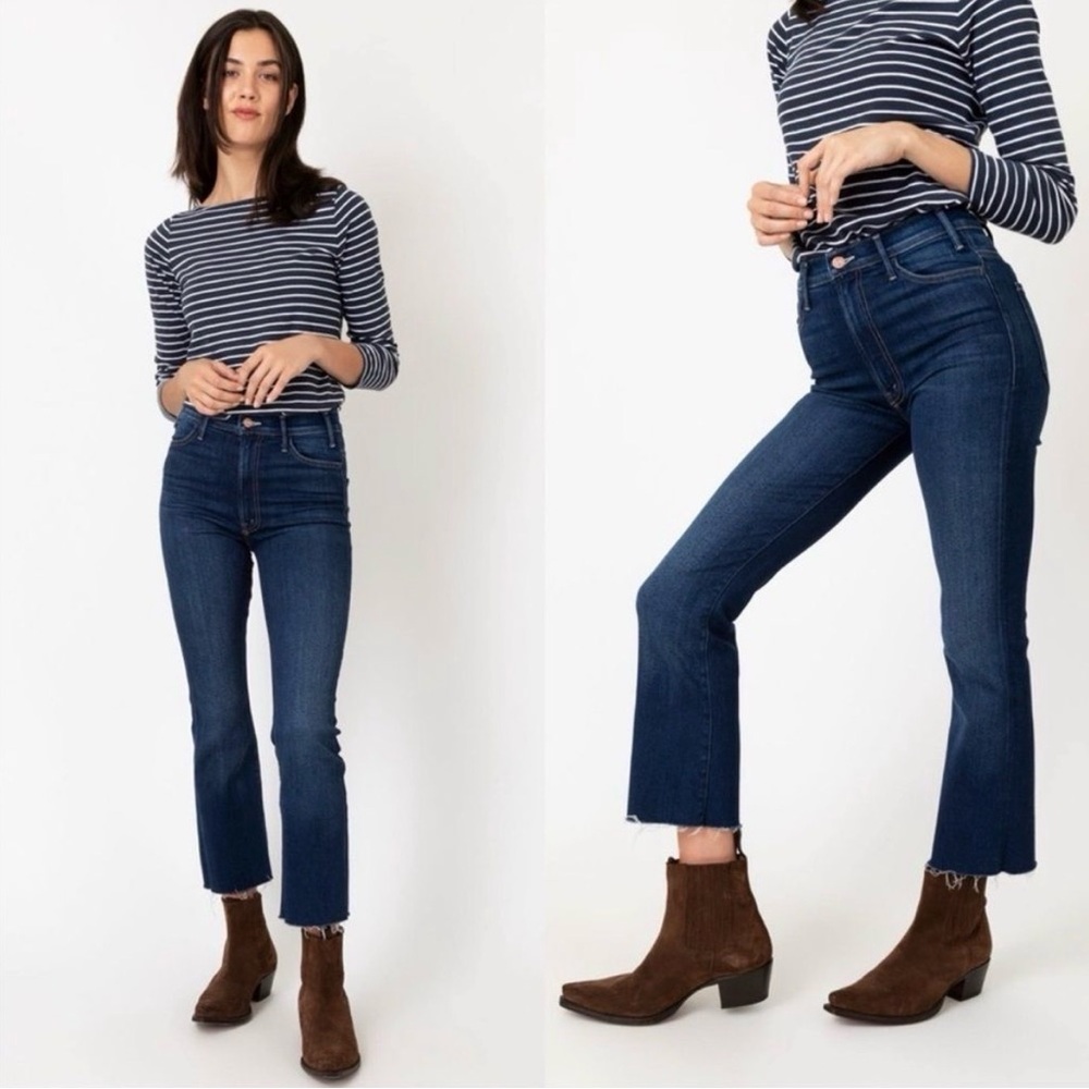 MOTHER The Hustler Ankle Fray in Home Movies High Rise Cropped Flare Jeans - Picture 3 of 16